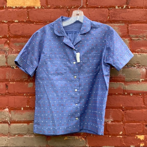 Vintage blue shirt sleeve button up! cute texture